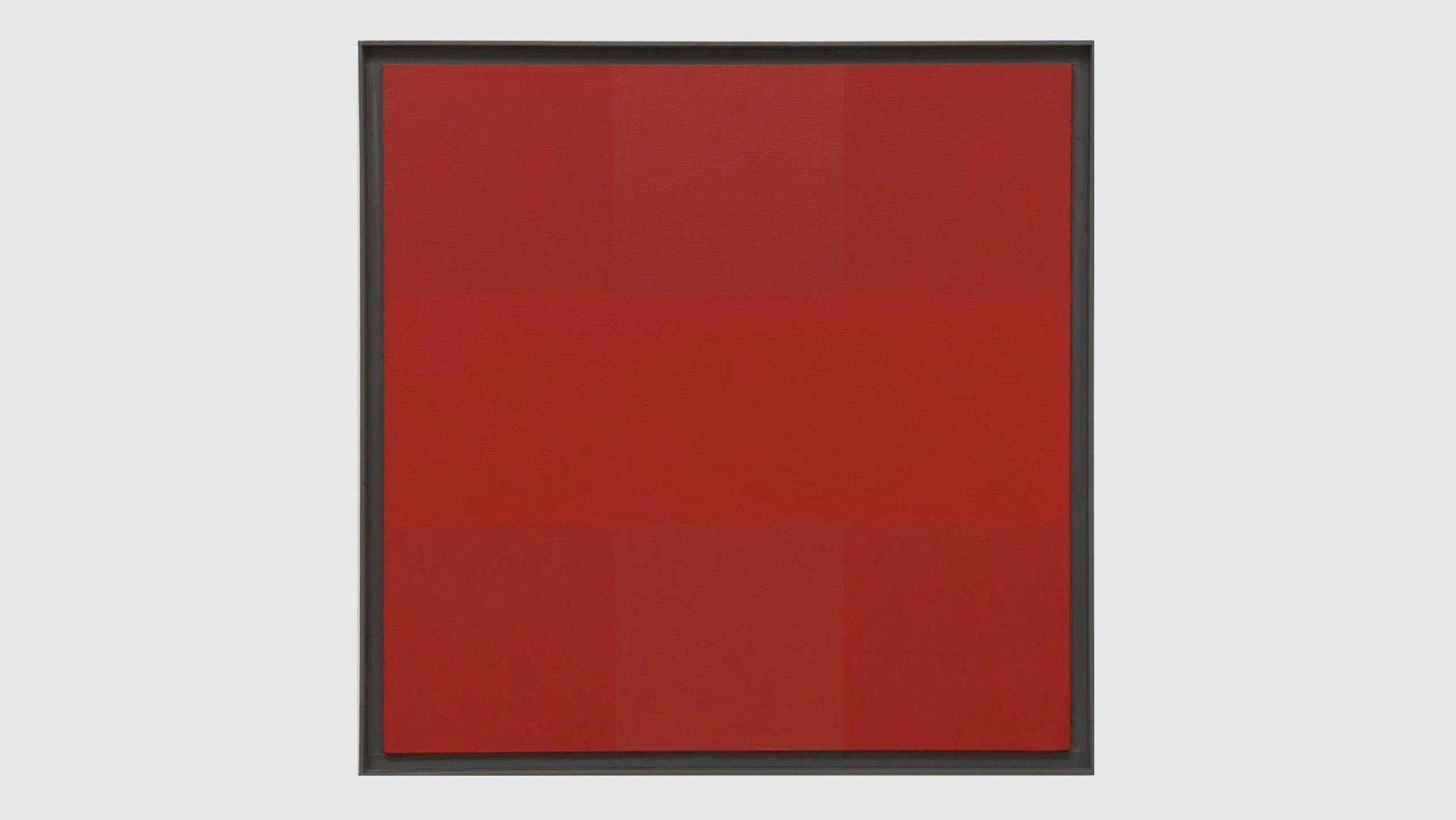 A painting by Ad Reinhardt, titled Abstract Painting, Red, dated 1953.
